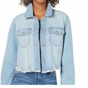 Tinseltown Macys Cropped Denim Jean Jacket Raw Edge M NWT